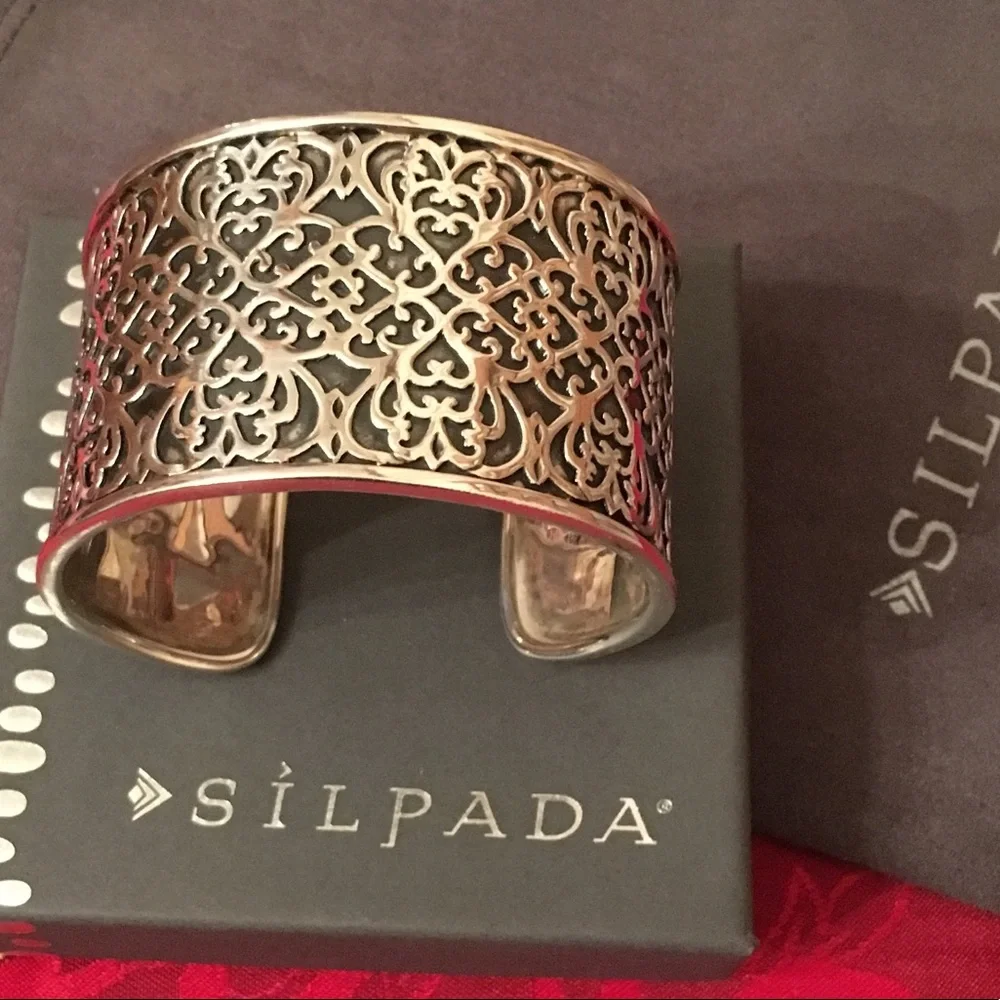 Vintage Silpada Sterling Silver Filigree Heart Scroll Cuff Bracelet R1697 - Picture 6 of 12